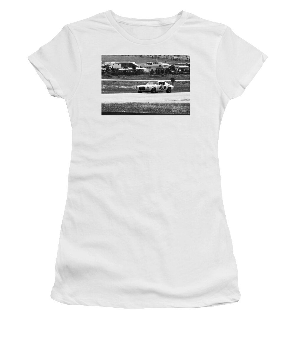 Jim Hall Women's T-Shirt featuring the photograph Jim Hall exit turn 8 by Dave Allen