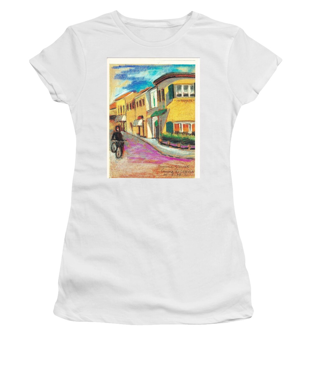 La Bichicletta Women's T-Shirt featuring the painting La Bichicletta by Suzanne Giuriati Cerny