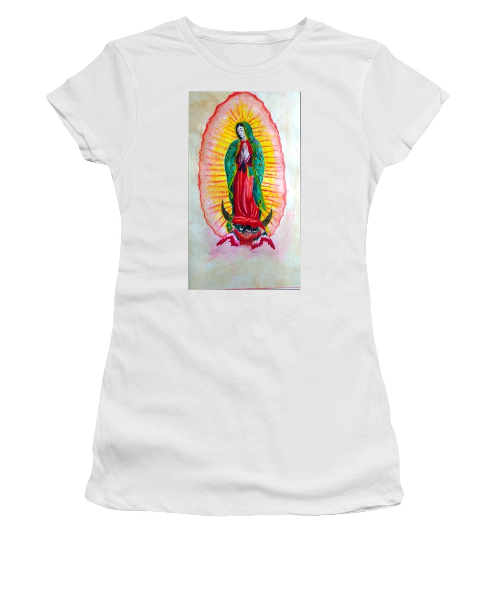 Prison Art Women's T-Shirt featuring the drawing LA Virgen The Virgin by Sapo