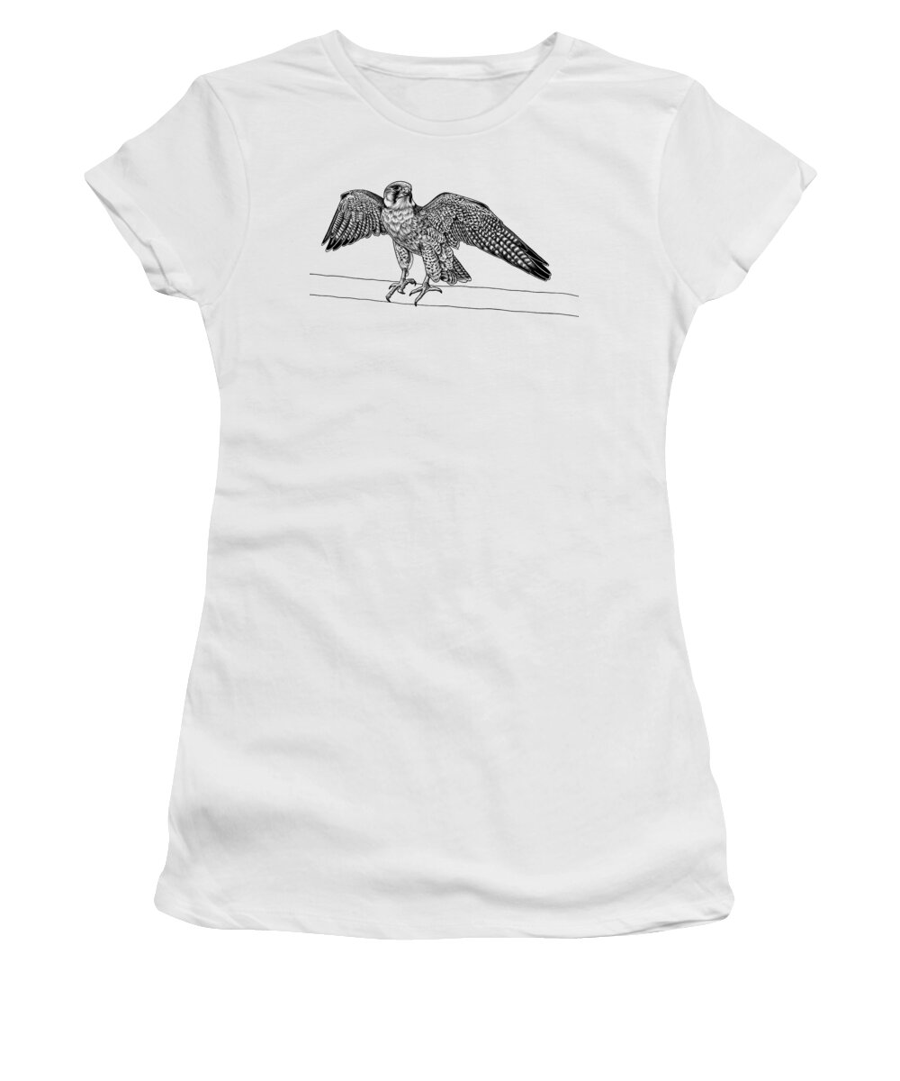 Falcon Women's T-Shirt featuring the drawing Lanner falcon by Loren Dowding