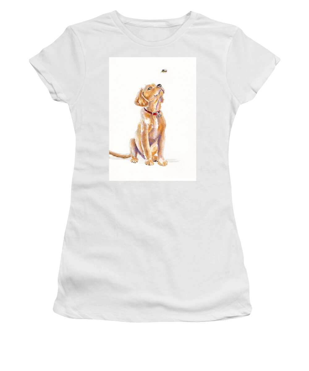 Labrador Women's T-Shirt featuring the painting Leave It, Charlie - Labrador Retriever Puppy by Debra Hall