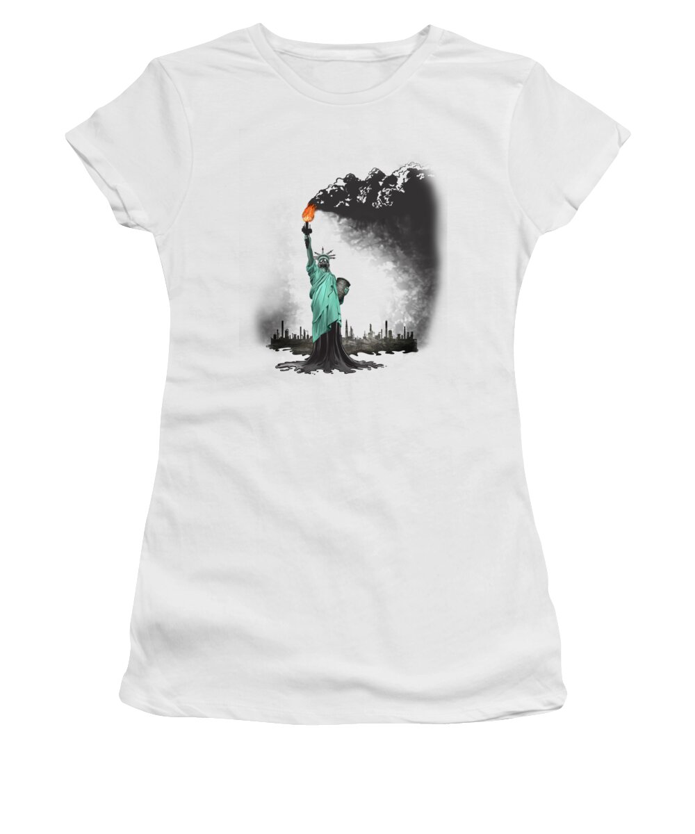 Usa Women's T-Shirt featuring the painting Liberty Oil by Sassan Filsoof