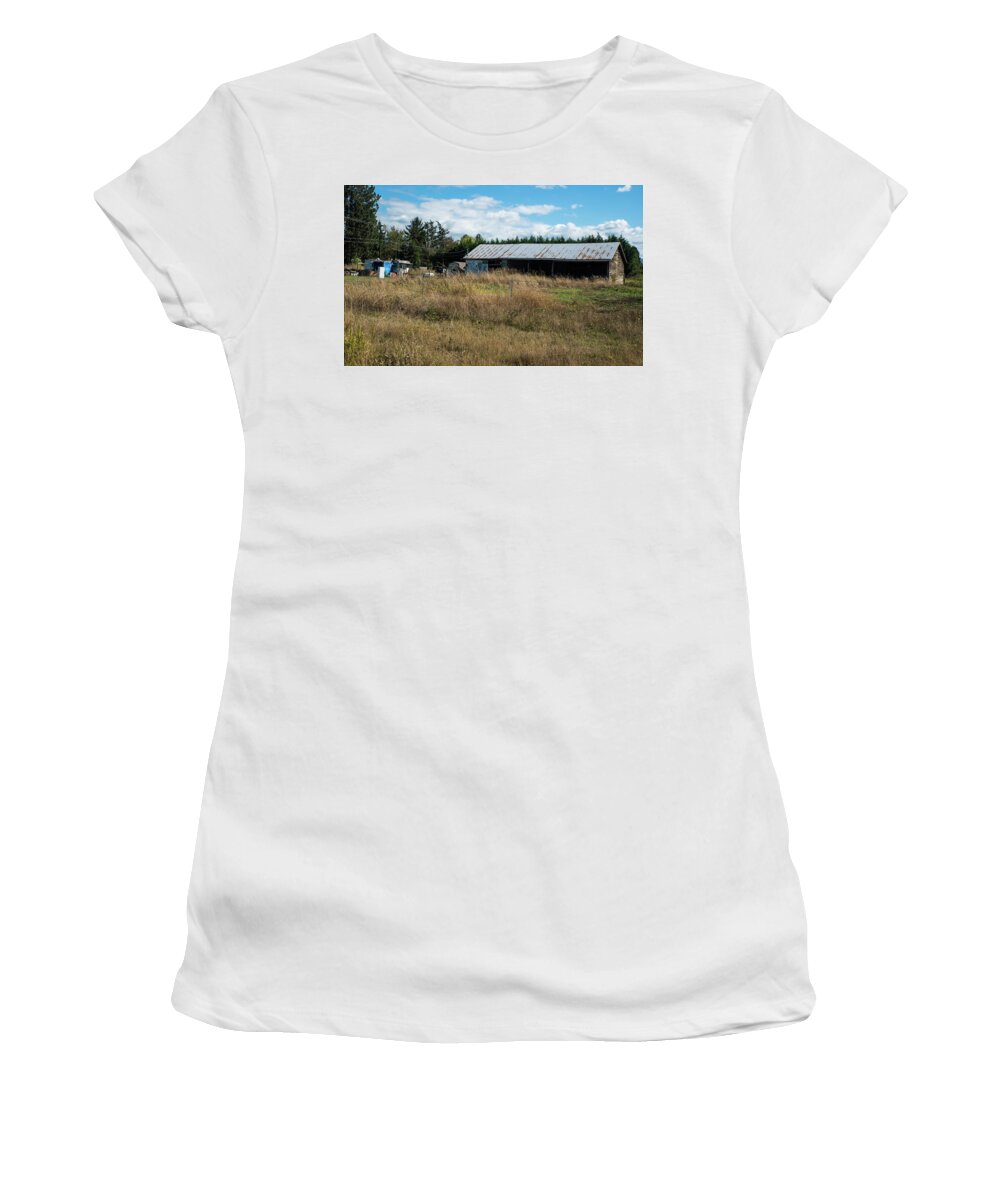 Living In A Trailer In Skagit County Women's T-Shirt featuring the photograph Living In a Trailer in Skagit County by Tom Cochran