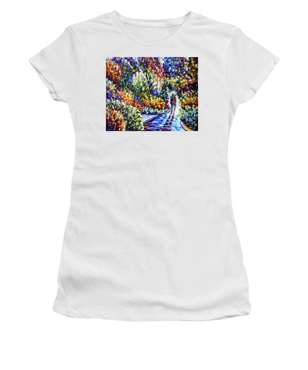 Landscape Painting Women's T-Shirt featuring the painting Lovers In The Garden by Mirek Kuzniar