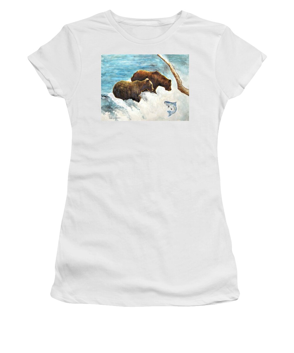 Bears. Water Women's T-Shirt featuring the painting Lunch anyone? by Bobby Walters