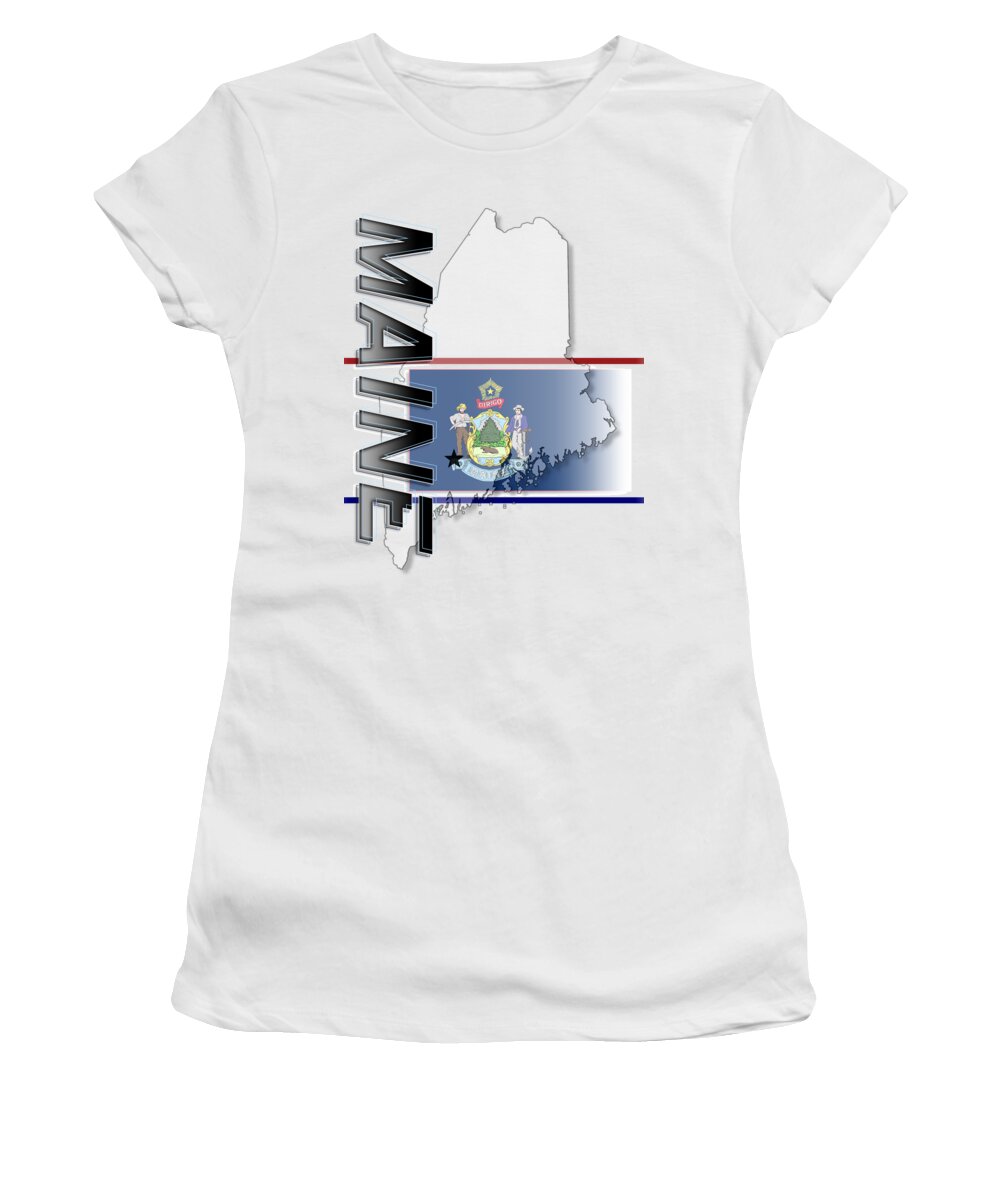 Maine Women's T-Shirt featuring the digital art Maine State Vertical Print by Rick Bartrand