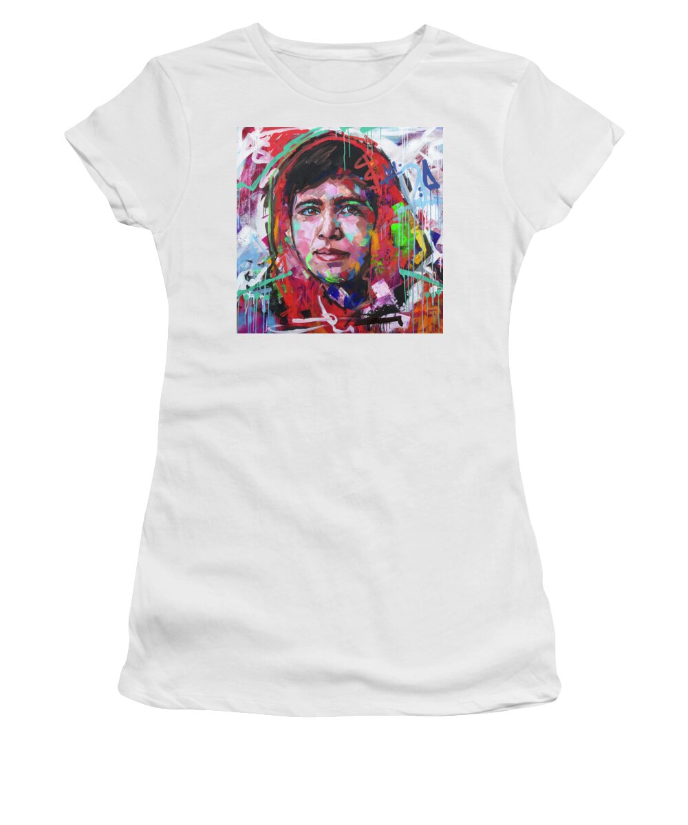 Malala Women's T-Shirt featuring the painting Malala Yousafzai III by Richard Day