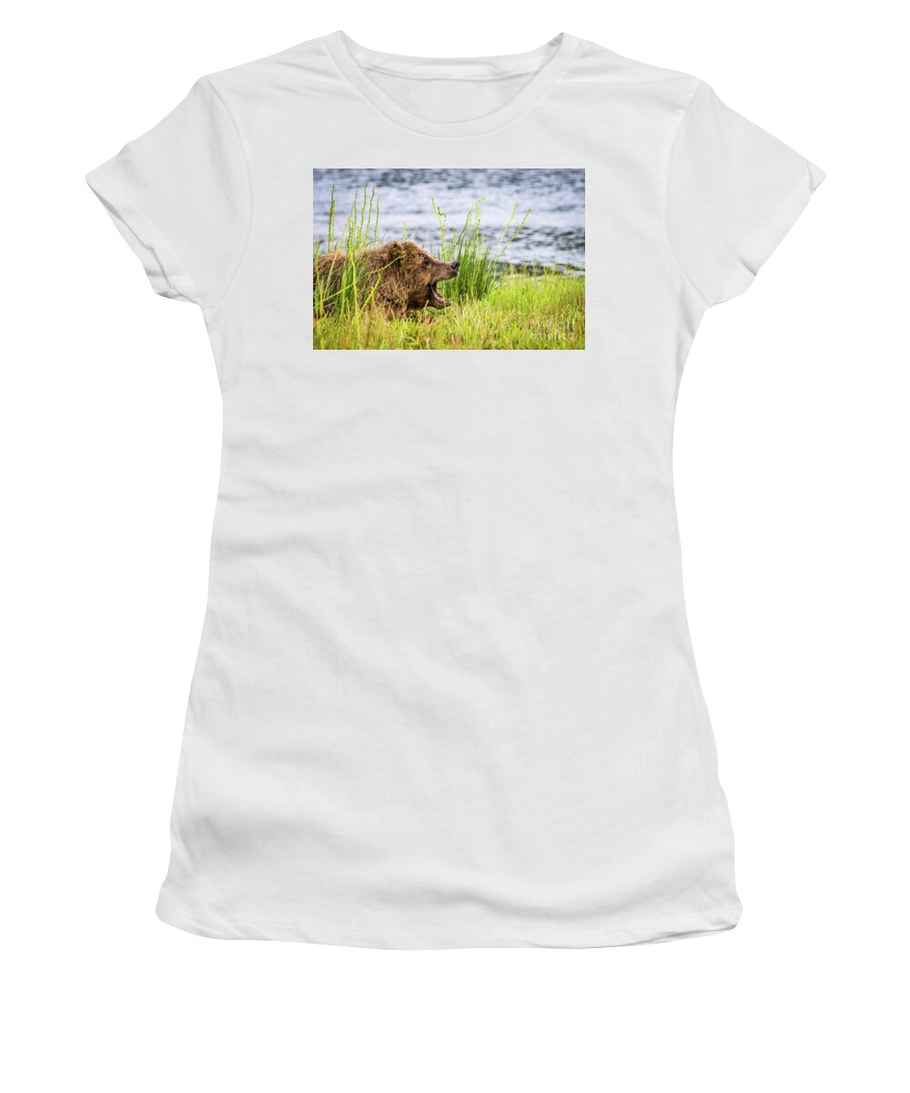 Bear Women's T-Shirt featuring the photograph Mama bear screaming at her cubs by Lyl Dil Creations