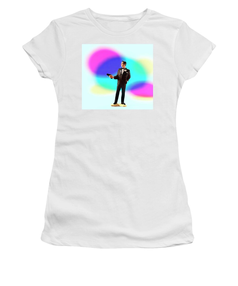 Campy Women's T-Shirt featuring the drawing Man in Tuxedo With Gun by CSA Images
