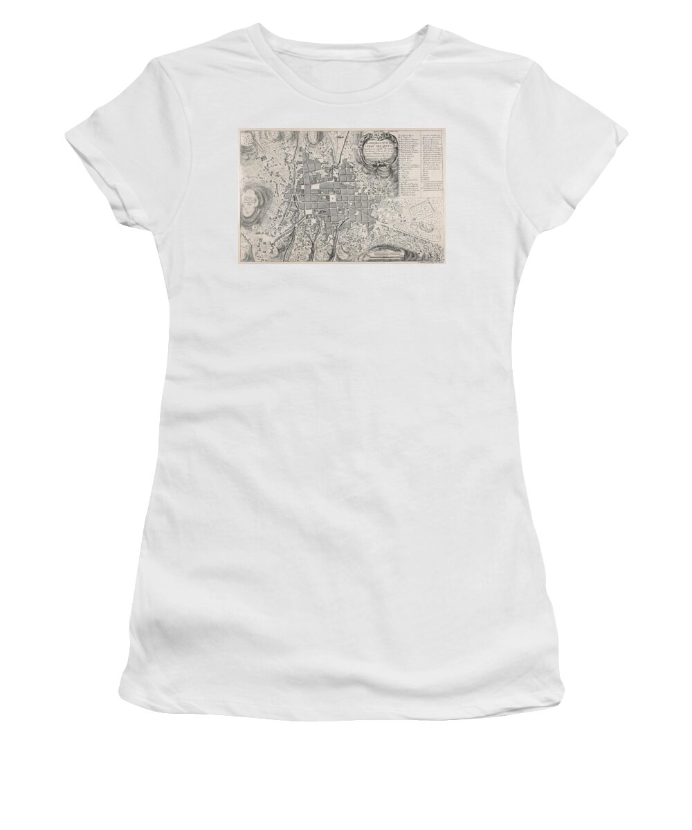 18th Century Women's T-Shirt featuring the drawing Map Of San Francisco De Quito-travel By Jorge Juan And Antonio Ulloa. by Album