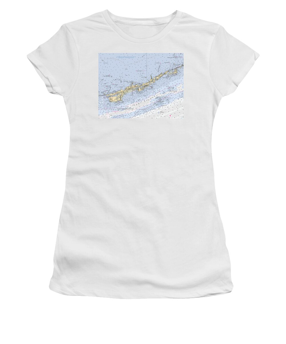 Gulf Of Mexico Women's T-Shirt featuring the digital art Marathon and Duck Keys Custom NOAA Nautical Chart by Nautical Chartworks