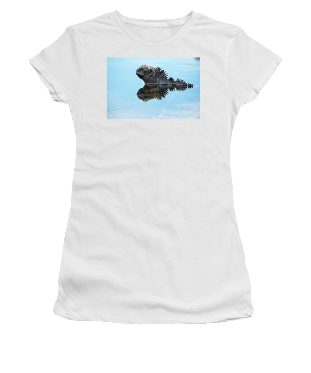 00573171 Women's T-Shirt featuring the photograph Marine Iguana Reflected In Shallows by Tui De Roy