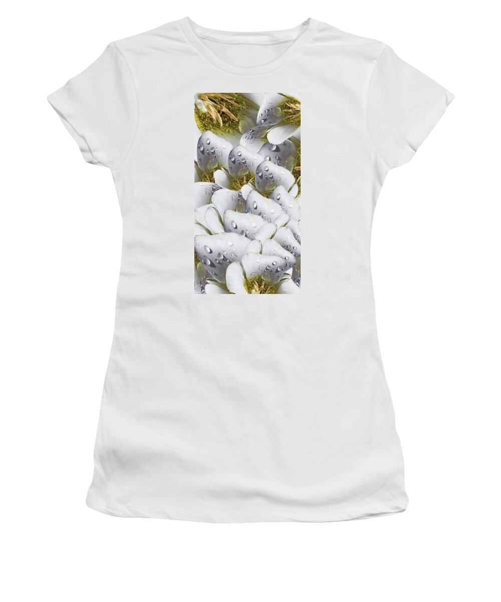 Mariposa Women's T-Shirt featuring the digital art Mariposa Morning Dewdrop Collage by Laura Davis