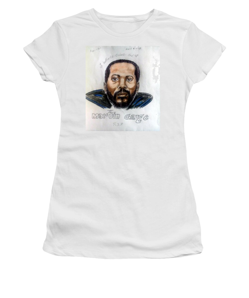 Blak Art Women's T-Shirt featuring the drawing Marvin Gaye by Joedee