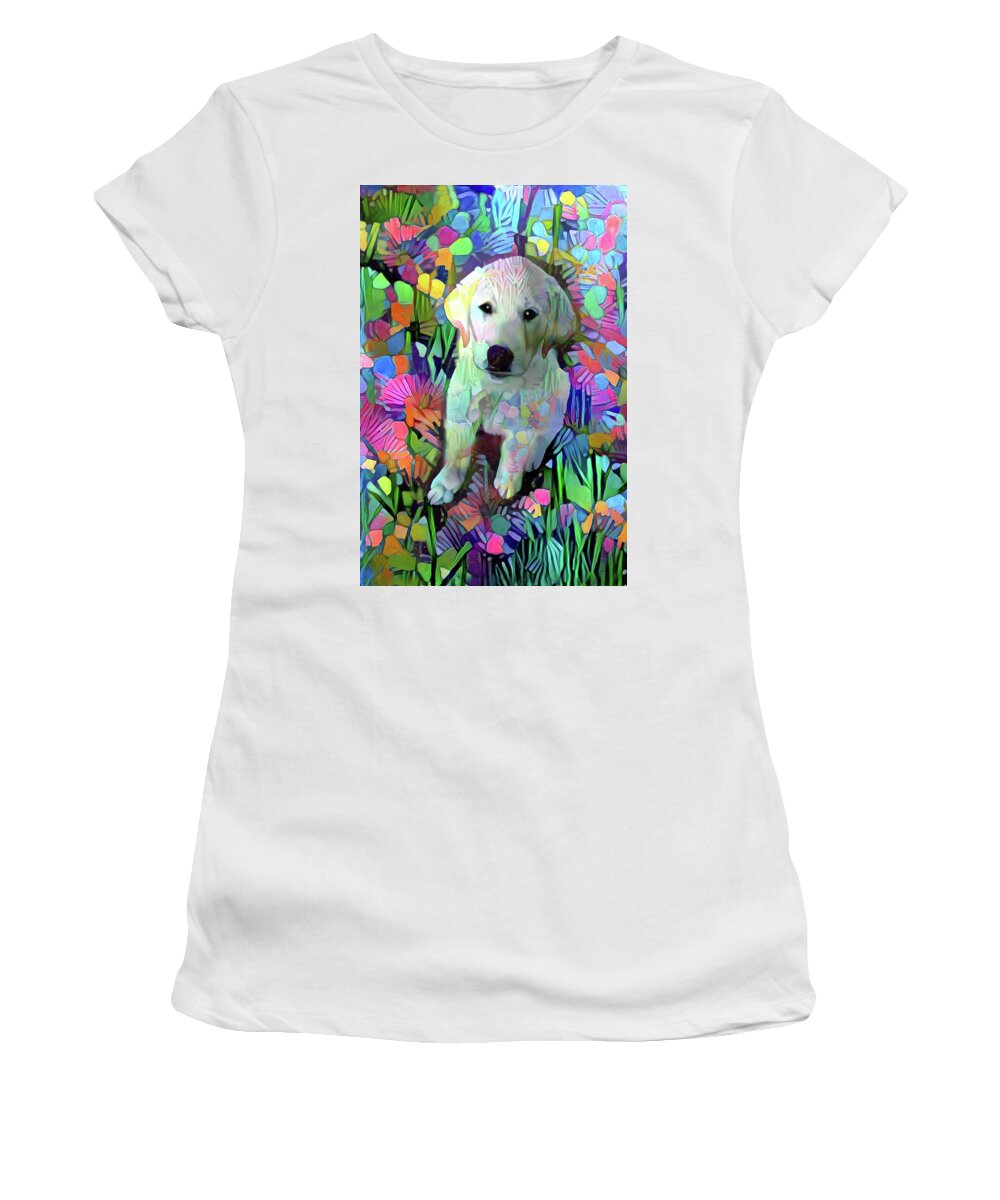 Great Pyrenees Women's T-Shirt featuring the digital art Max in the Garden by Peggy Collins