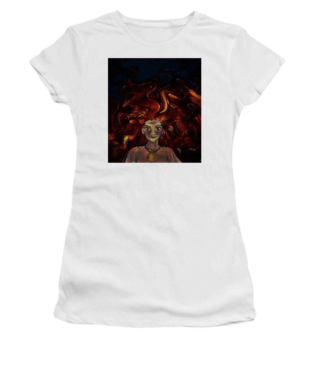 Modern Abstract Women's T-Shirt featuring the painting Mermaid Captures The Light by Joan Stratton