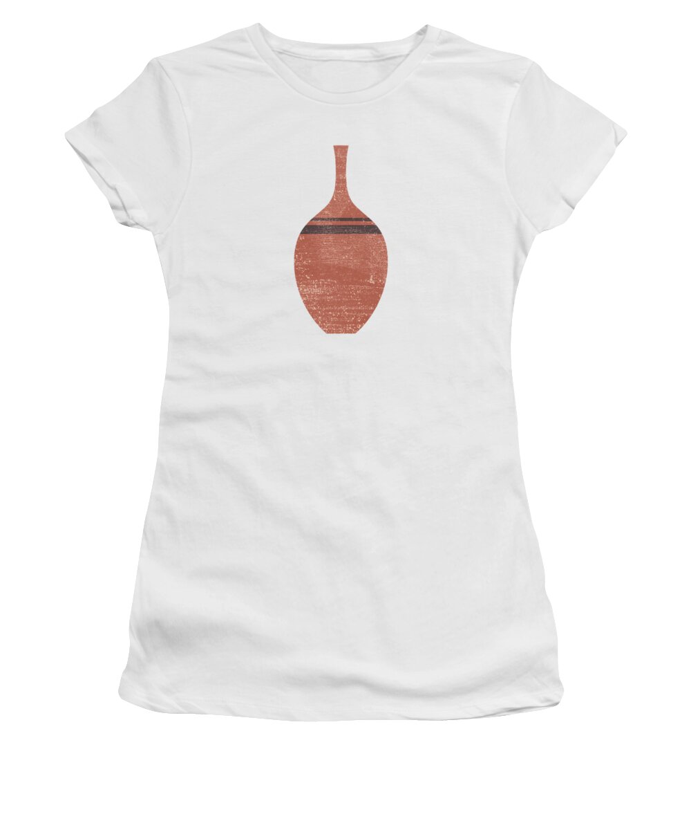 Abstract Women's T-Shirt featuring the mixed media Minimal Abstract Greek Vase 6 - Alabastron - Terracotta Series - Modern, Contemporary Print - Brown by Studio Grafiikka