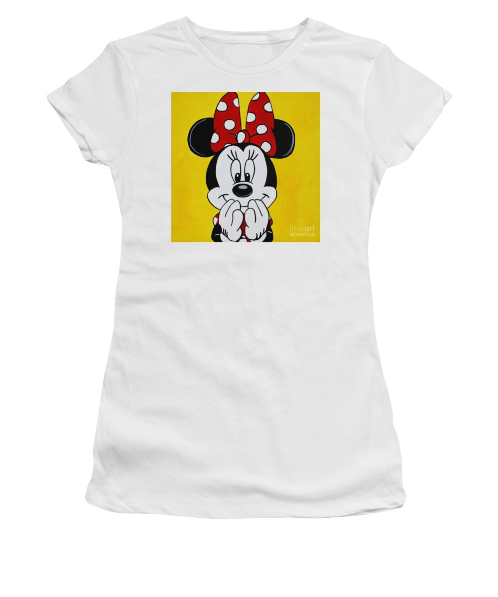 Minnie Mouse Painting Women's T-Shirt featuring the painting MINNIE MOUSE Yellow by Kathleen Artist PRO