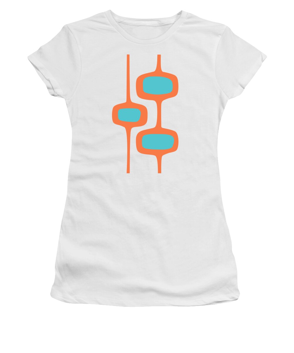  Women's T-Shirt featuring the digital art Mod Pod Two in Turquoise and Orange by Donna Mibus