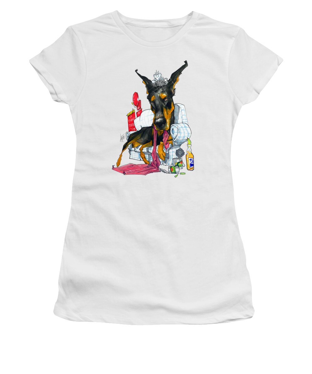 Mojo Women's T-Shirt featuring the drawing Mojo the Doberman by Canine Caricatures By John LaFree