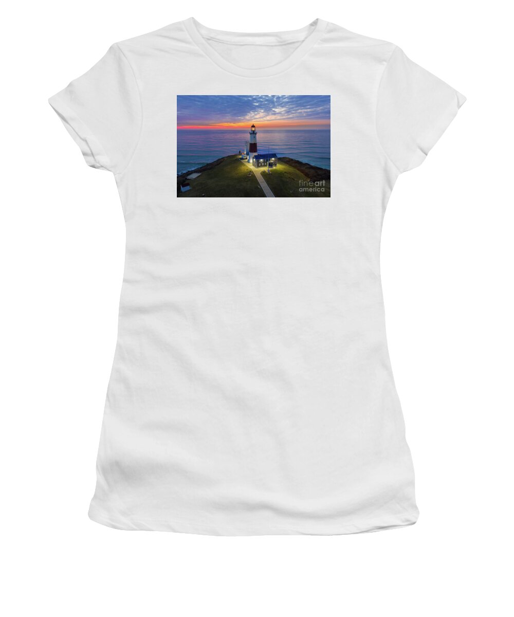 Lighthouse Women's T-Shirt featuring the photograph Montauk Lighthouse at Dawn by Sean Mills