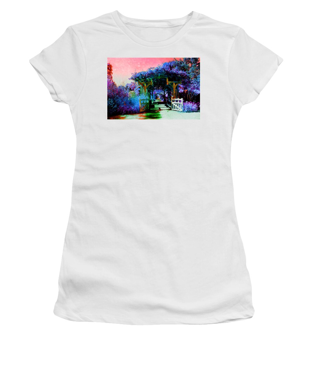 Garden Women's T-Shirt featuring the mixed media My Fantasy Garden Spot by Stacie Siemsen