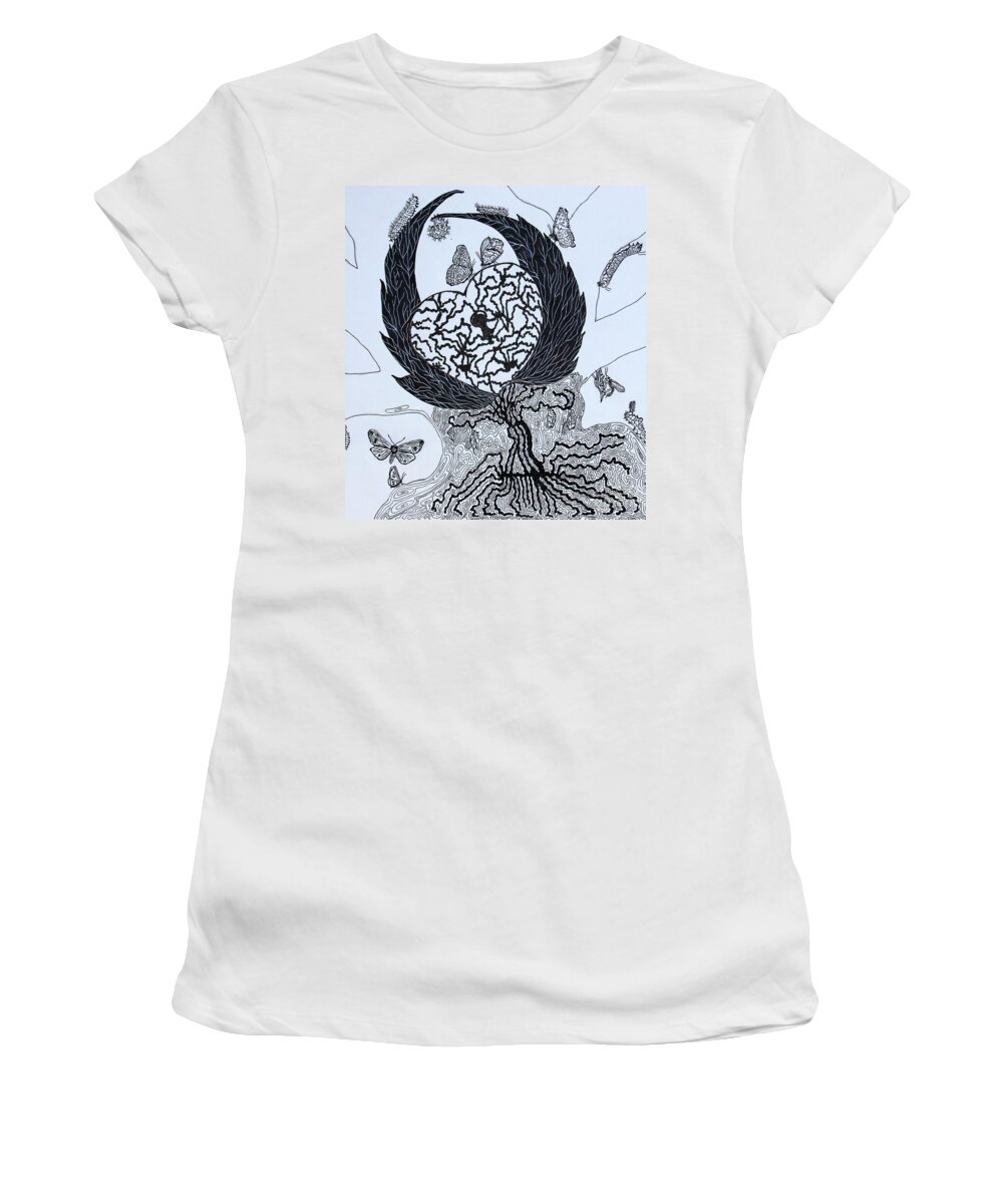 Prints Women's T-Shirt featuring the drawing Mystery of an Unfinished Life by Barbara Donovan