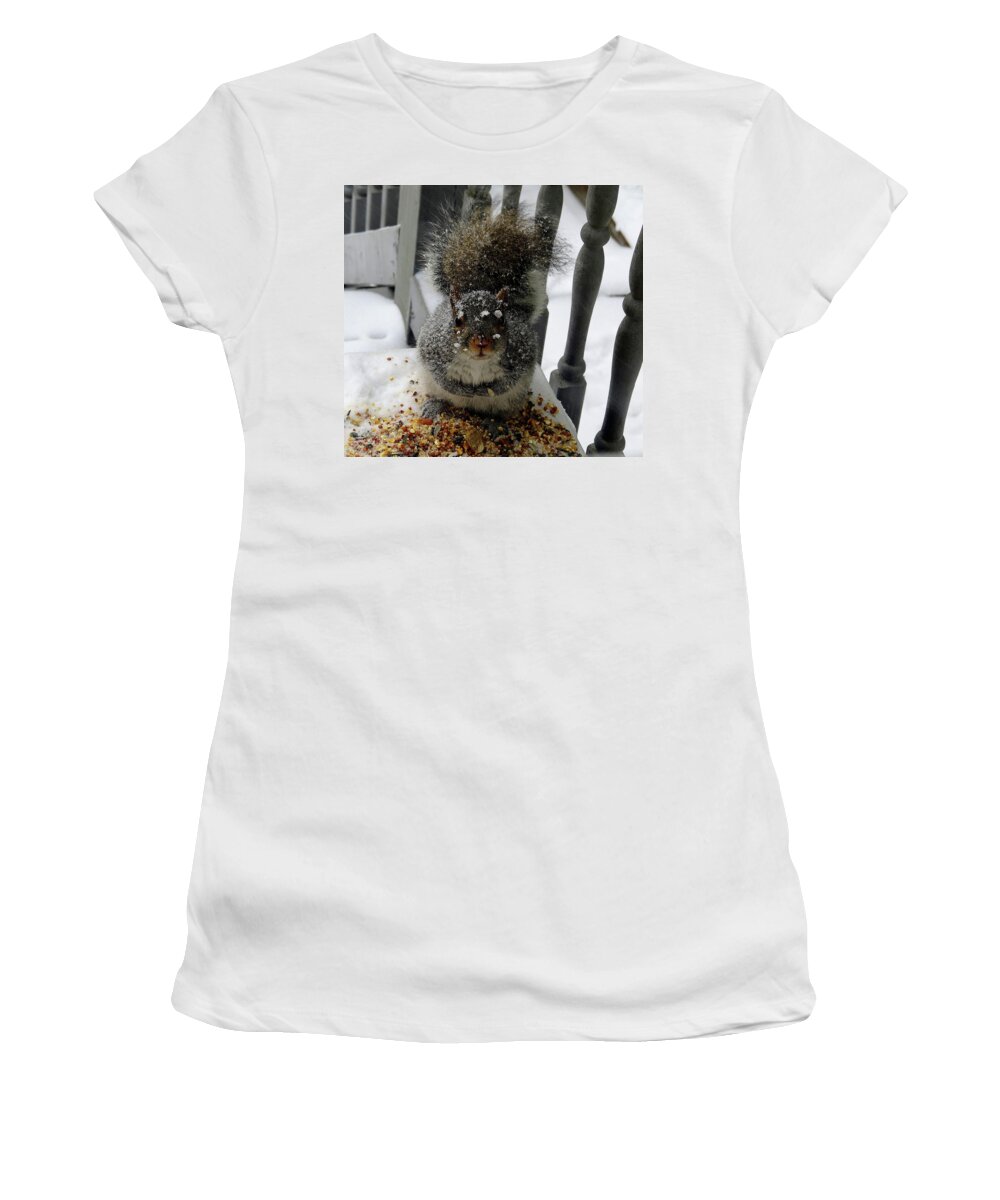 Squirrel Women's T-Shirt featuring the photograph Napkin, please by Linda Stern