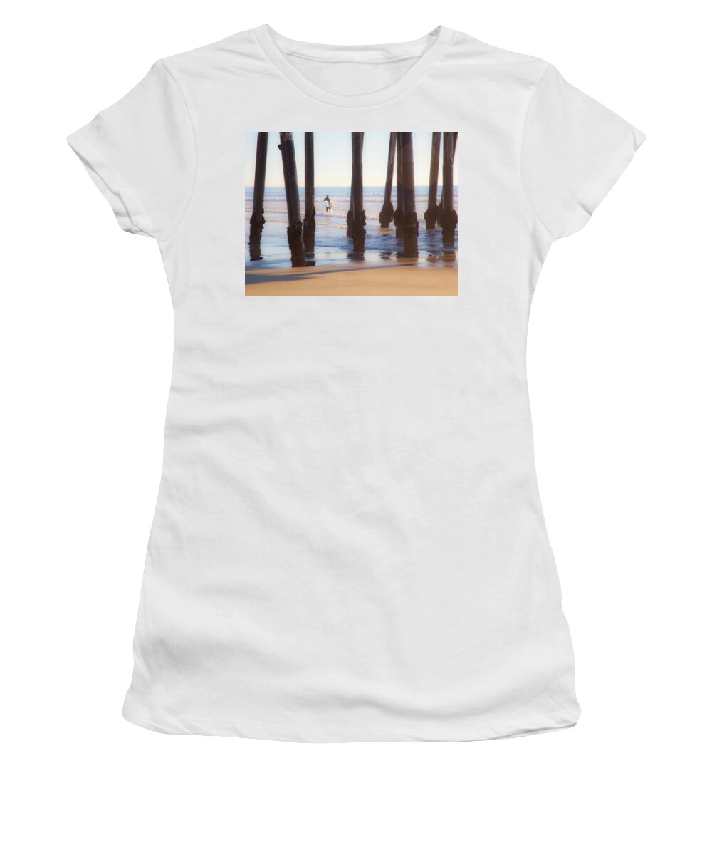 Oceanside Pier Women's T-Shirt featuring the photograph Oceanside California Pier Surfer 89 by Catherine Walters