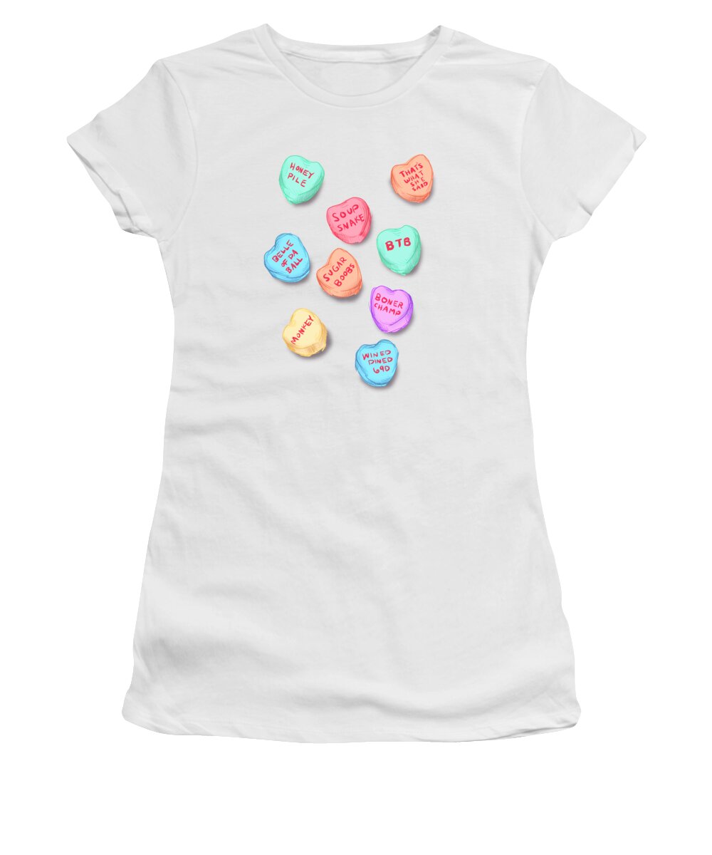 Hearts Women's T-Shirt featuring the drawing Office Convo Hearts by Ludwig Van Bacon