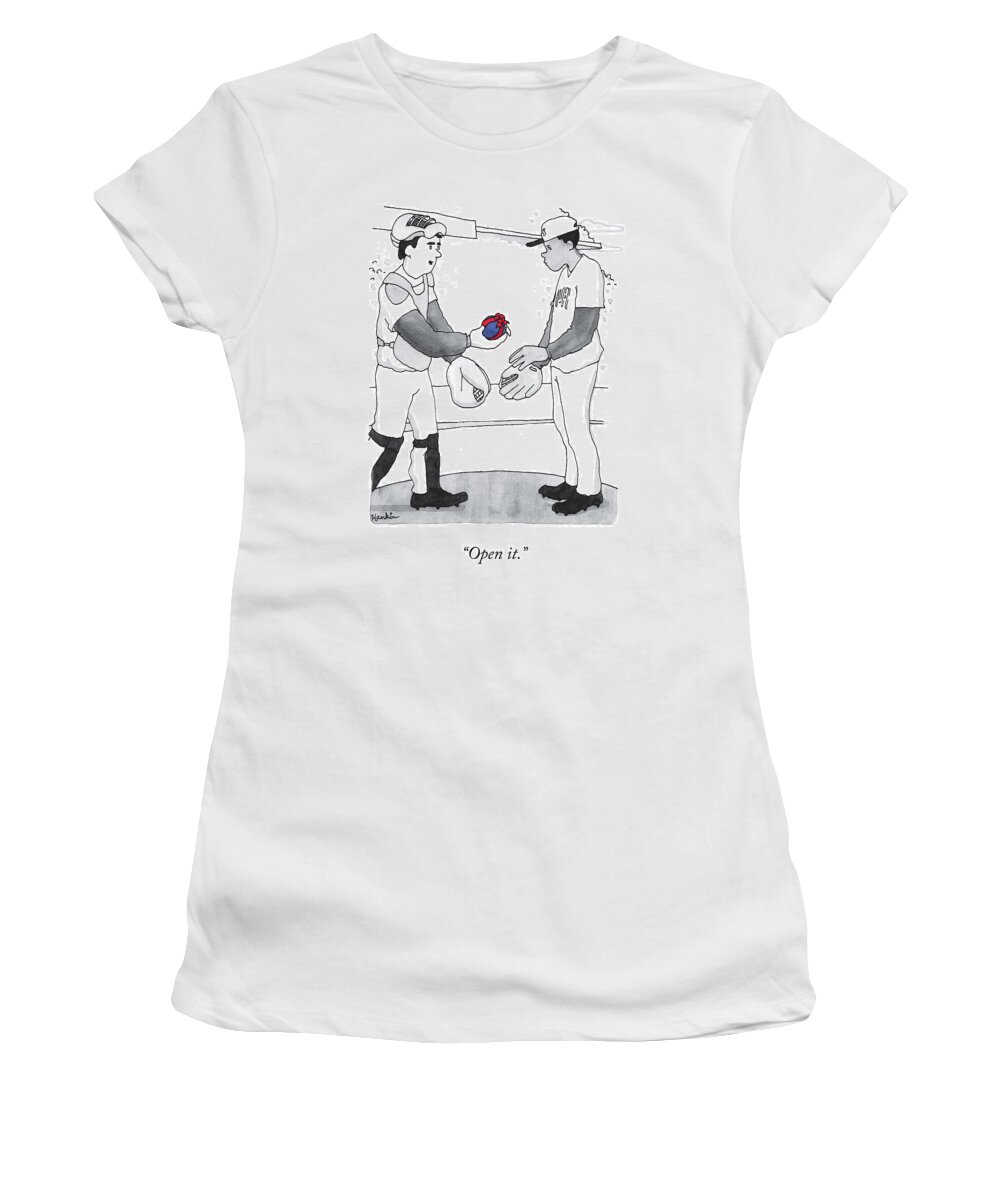“open It.” Women's T-Shirt featuring the drawing Open It by Charlie Hankin