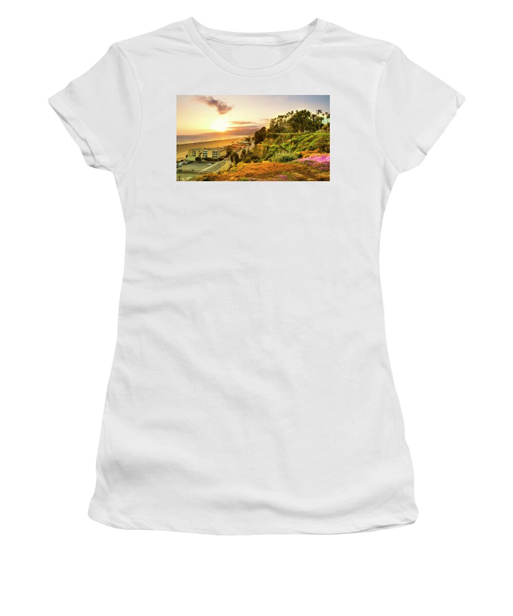 Palisades Park Women's T-Shirt featuring the photograph Orange Haze At Sunset by Gene Parks