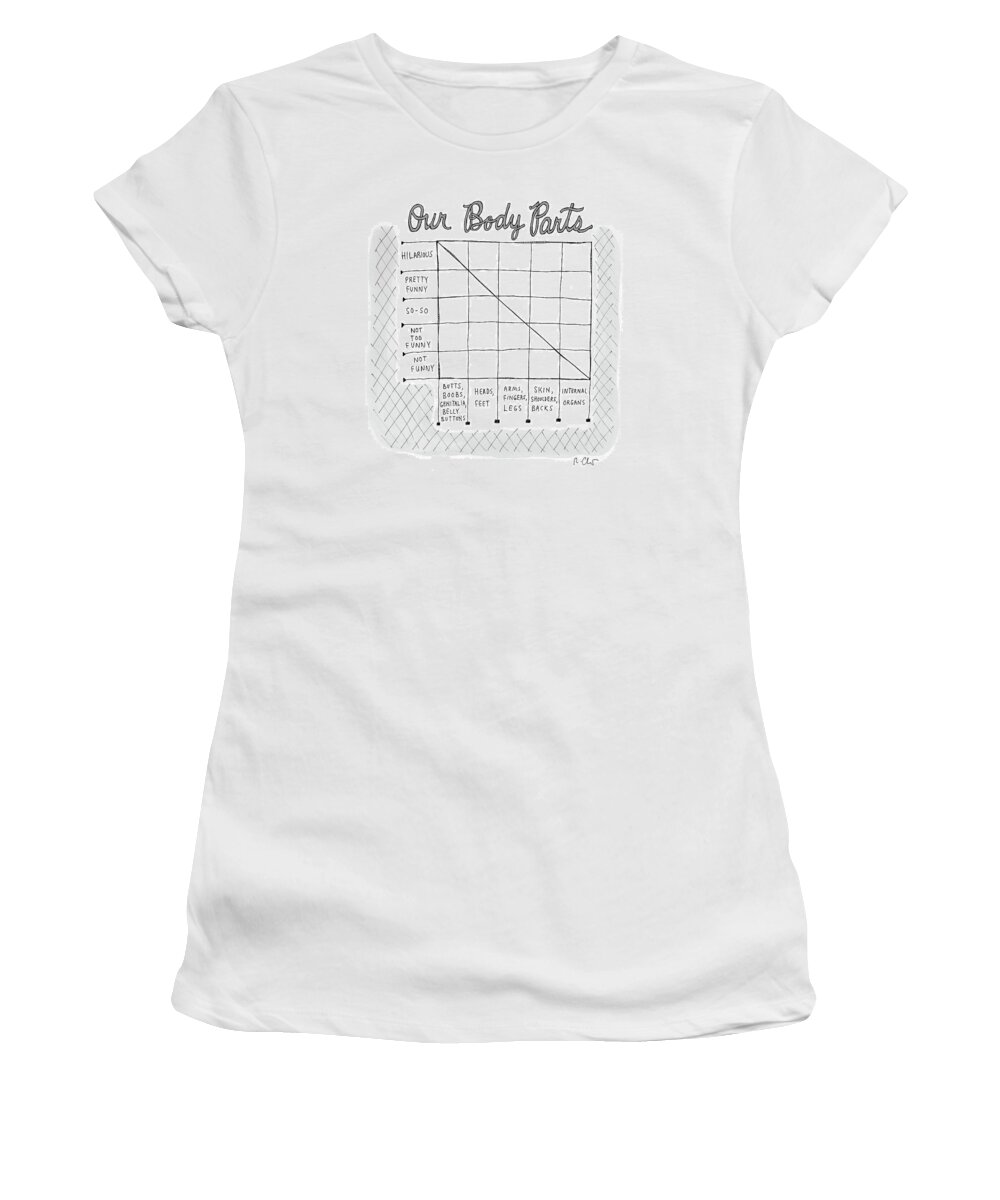 Captionless Women's T-Shirt featuring the drawing Our Body Parts by Roz Chast