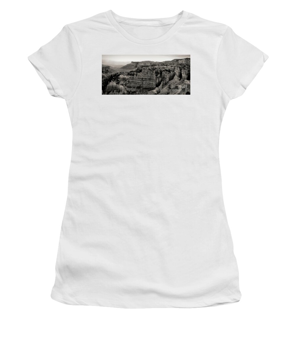 Bryce Canyon Women's T-Shirt featuring the photograph Panorama Bryce Canyon Black by Chuck Kuhn