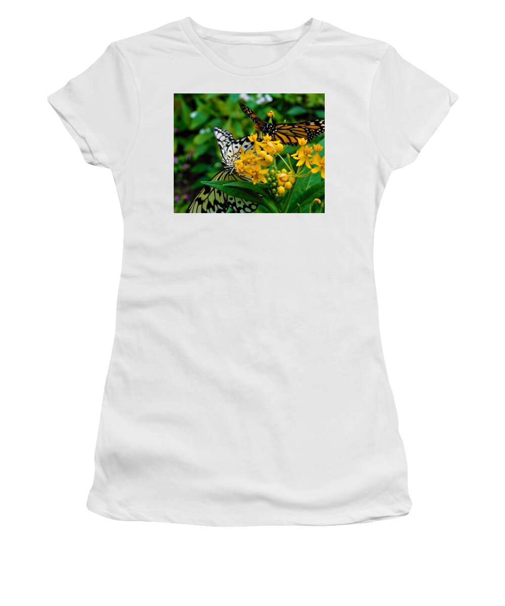 - Paper Kite And Monarch Butterfly Women's T-Shirt featuring the photograph - Paper Kite and Monarch Butterfly by THERESA Nye
