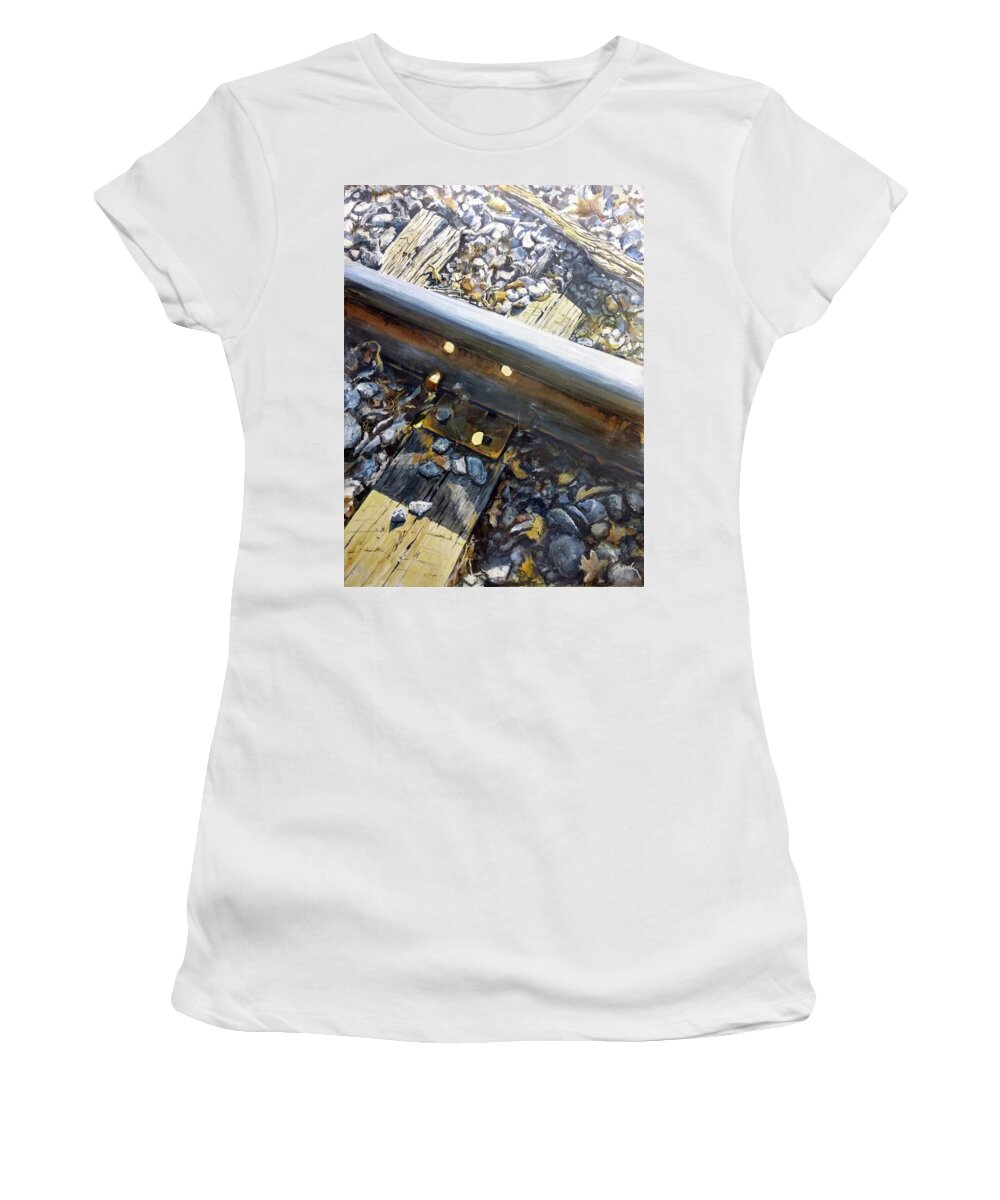 Railroad Women's T-Shirt featuring the painting Passing Through by William Brody