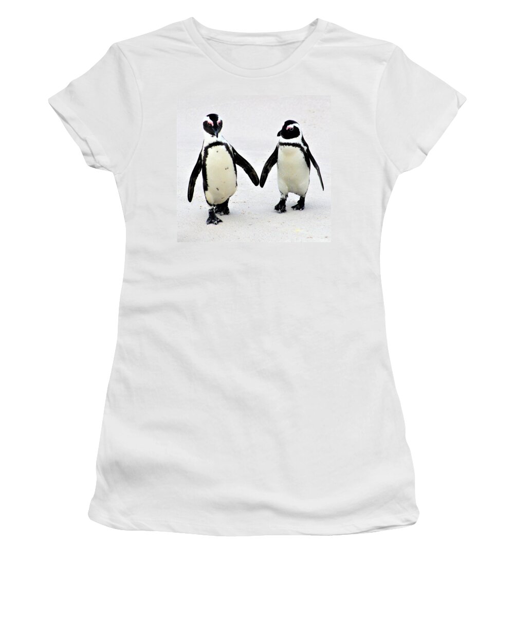Penguins Women's T-Shirt featuring the photograph Penguin Pair by FD Graham