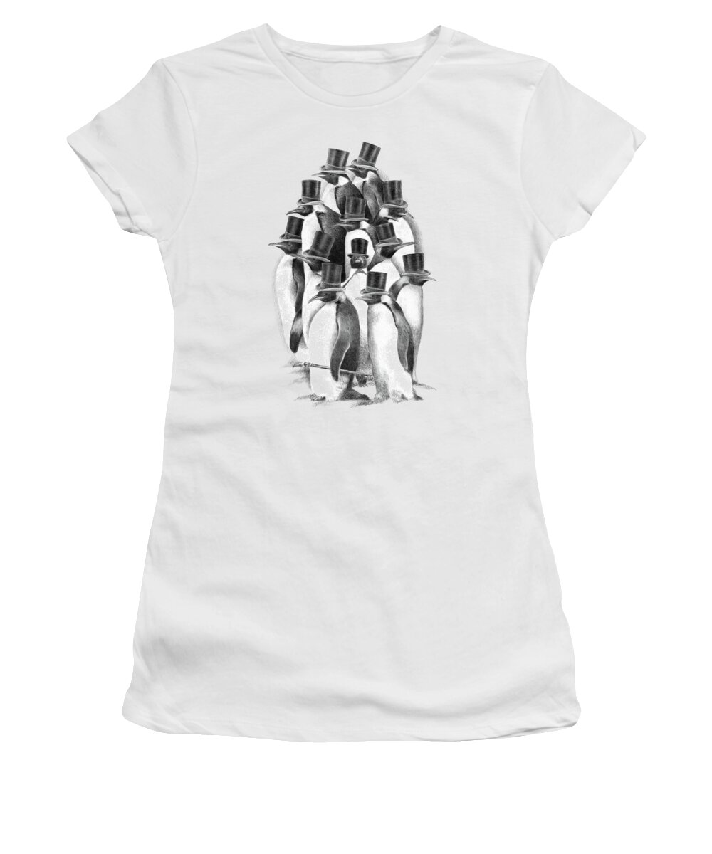 Penguin Women's T-Shirt featuring the drawing Penguin Party by Eric Fan