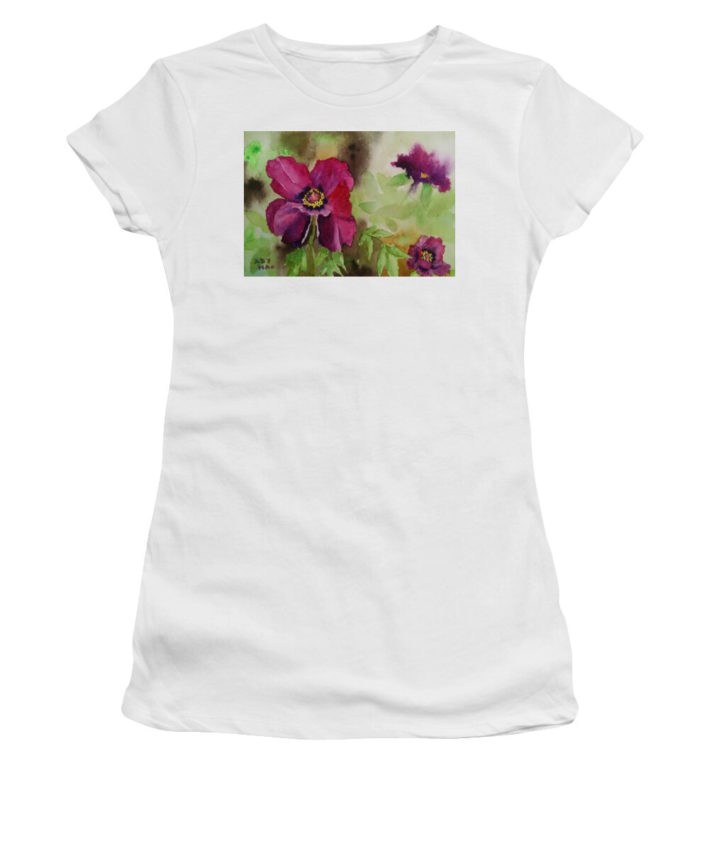  Women's T-Shirt featuring the painting Peonies by Helian Cornwell