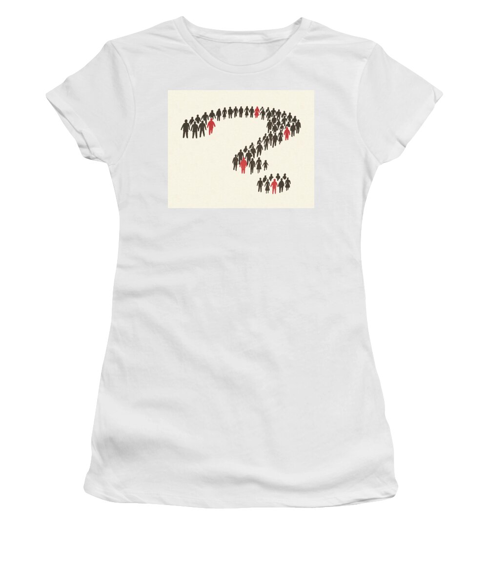 ? Women's T-Shirt featuring the drawing People Standing in Shape of Question Mark by CSA Images