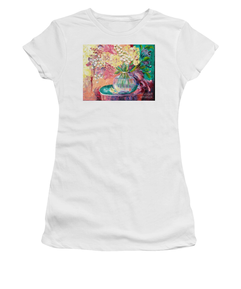 Flowers Women's T-Shirt featuring the painting Pink and Yellow Posies by Lisa Boyd