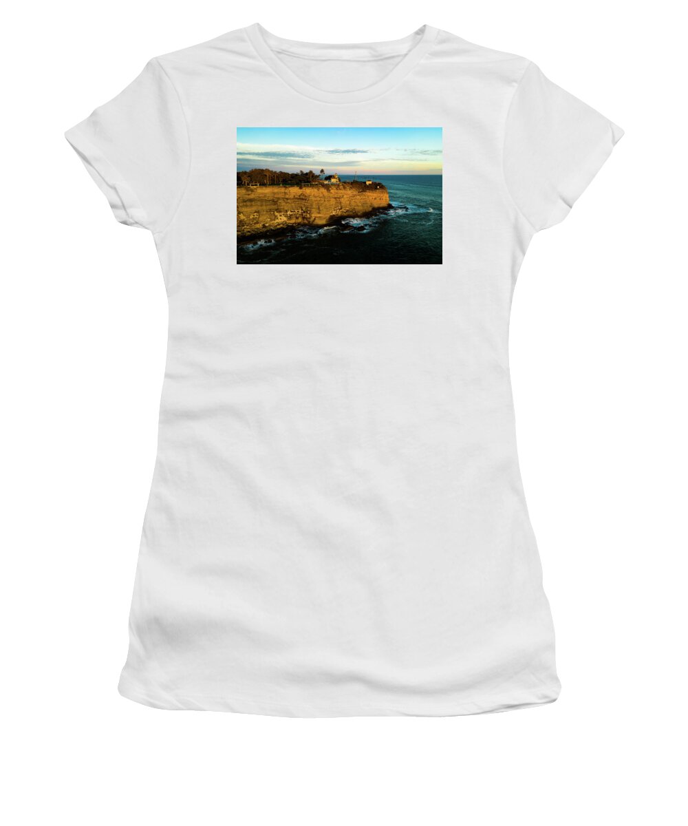 Steve Bunch Women's T-Shirt featuring the photograph Point Fermin Lighthouse Southern California sunset San Pedro coa by Steve Bunch