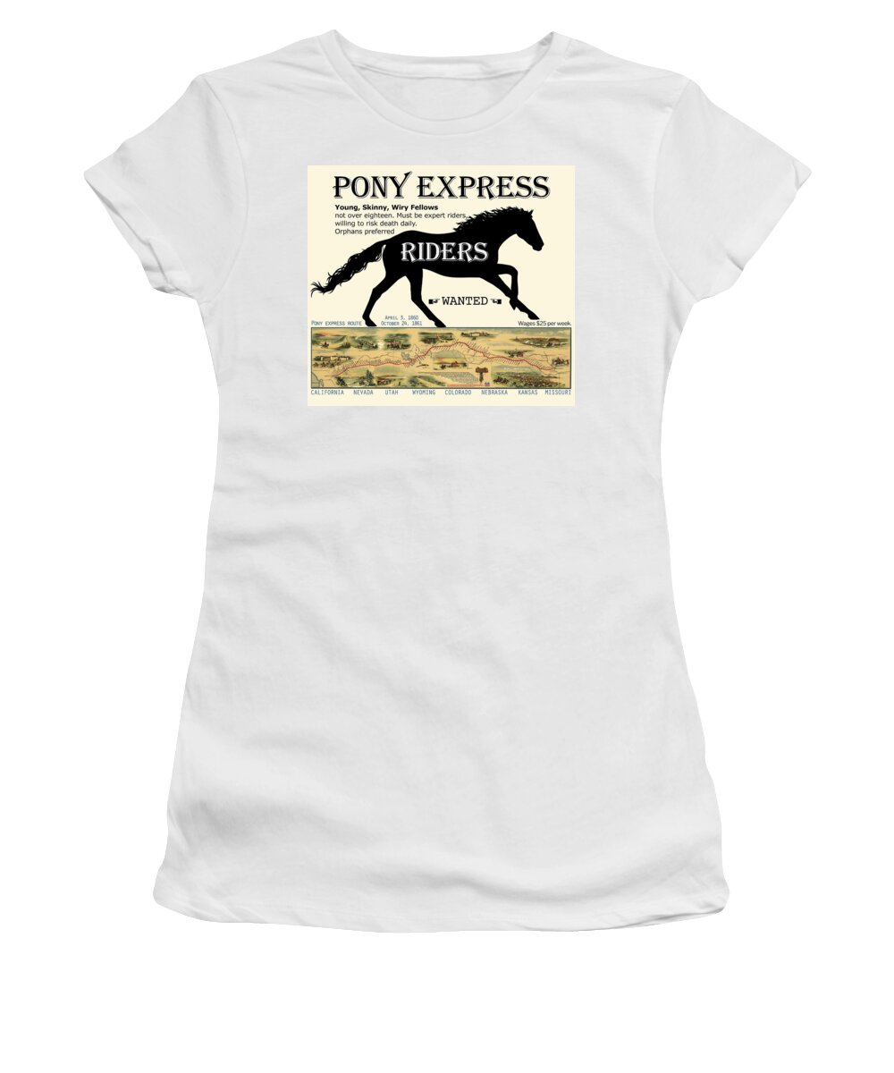 Pony Express Women's T-Shirt featuring the digital art Pony Express Want Ad by Lisa Redfern