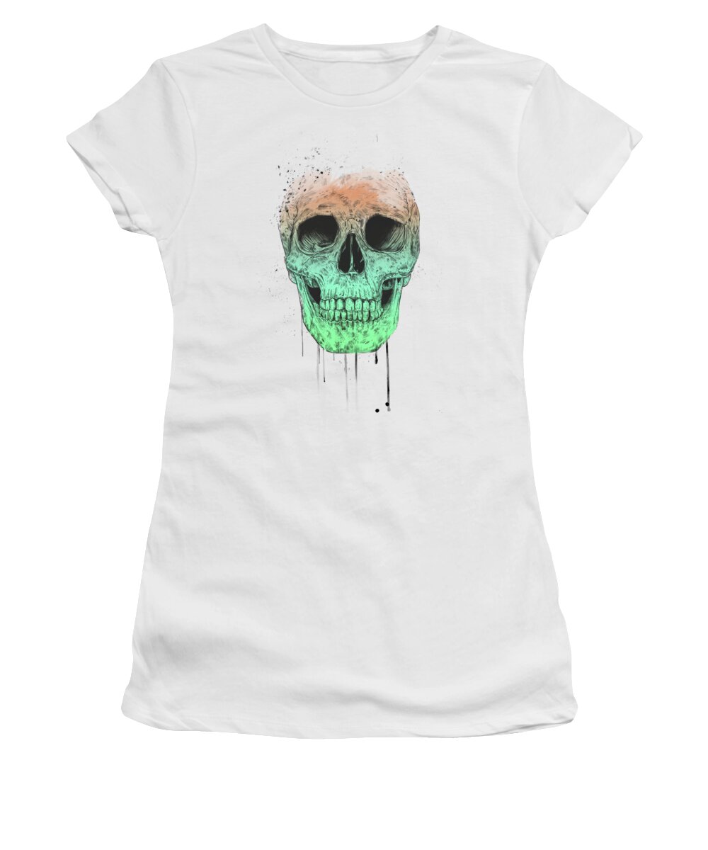 Skull Women's T-Shirt featuring the drawing Pop art skull by Balazs Solti