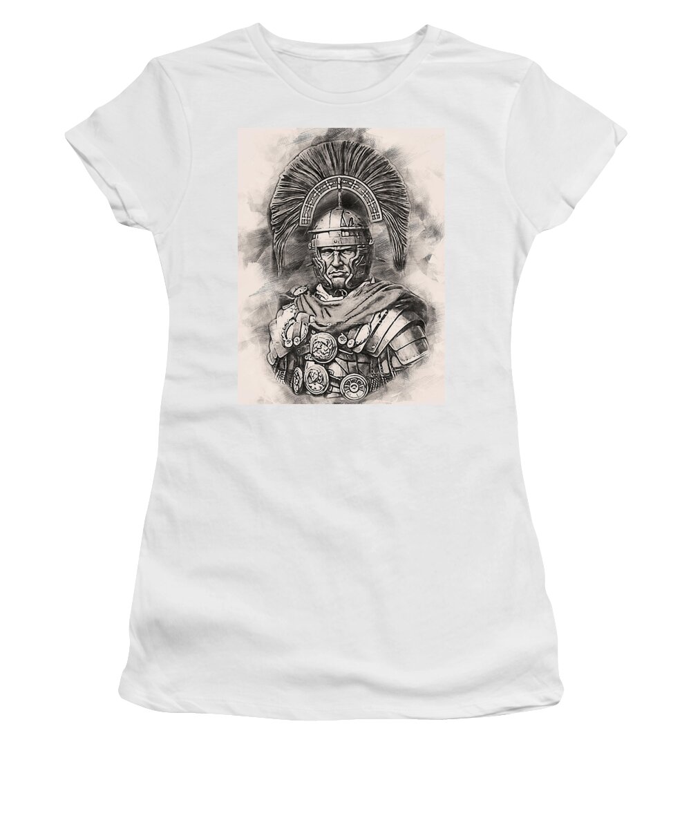 Roman Legion Women's T-Shirt featuring the painting Portrait of a Roman Legionary - 50 by AM FineArtPrints