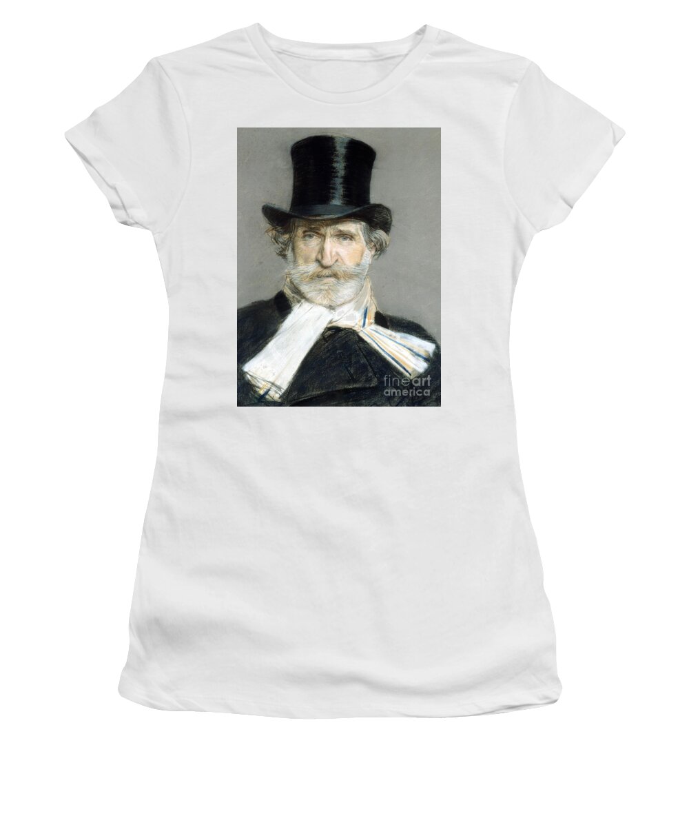 Composer Women's T-Shirt featuring the painting Portrait of Giuseppe Verdi in 1886 by Giuseppe Boldini