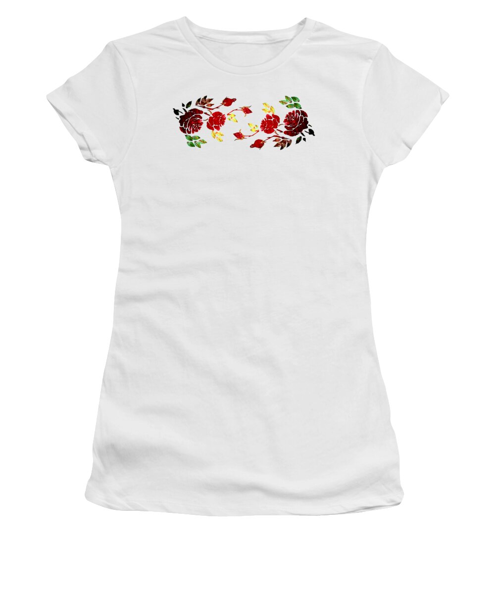 Pretty Women's T-Shirt featuring the painting Pretty Red Rose Watercolor Transparent Background YOU CHOOSE THE COLOR for Cups by Delynn Addams