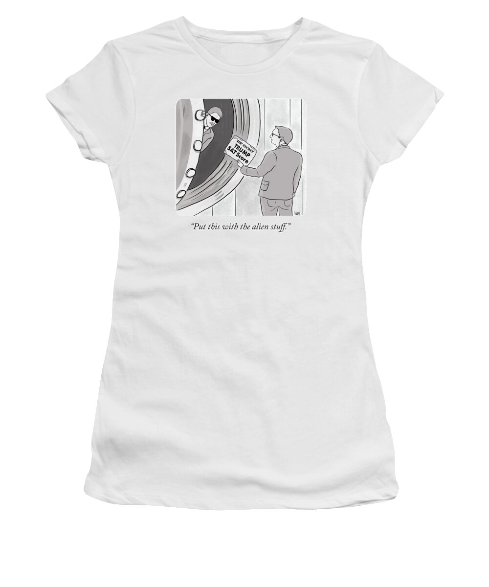 Put This With The Alien Stuff. Women's T-Shirt featuring the drawing Put This With The Alien Stuff by Ivan Ehlers