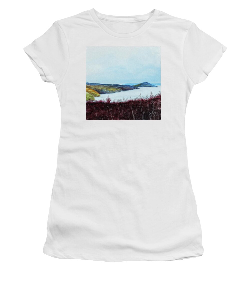 Quabbin Women's T-Shirt featuring the painting Quabbin Reservoir by Paul Gaj