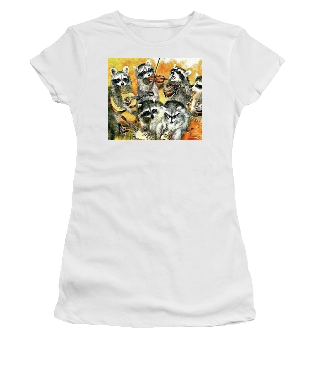 Raccoons Women's T-Shirt featuring the photograph Raccoon Band by Artist Unknown